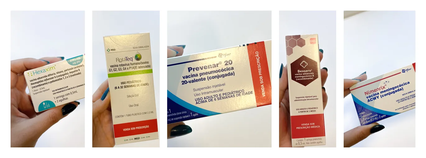 Ciclo vacinal do bebê de 2 a 6 meses com Hexaxim, Rotateq, Prevenar 20, Bexsero e Nimenrix na Saúde Livre Santana em Porto Alegre